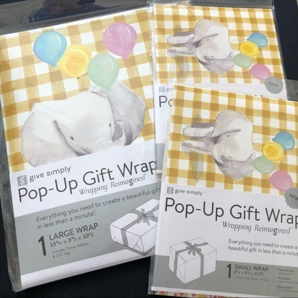 Gift Boxes for Baby   Bundle of 3 --1 large 2 small  Elephant & Balloons Plaid
